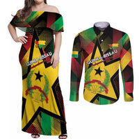 Personalized Guinea-Bissau Independence Day Couples Matching Off Shoulder Maxi Dress and Long Sleeve Button Shirt Coat Of Arms With Map - Wonder Print Shop