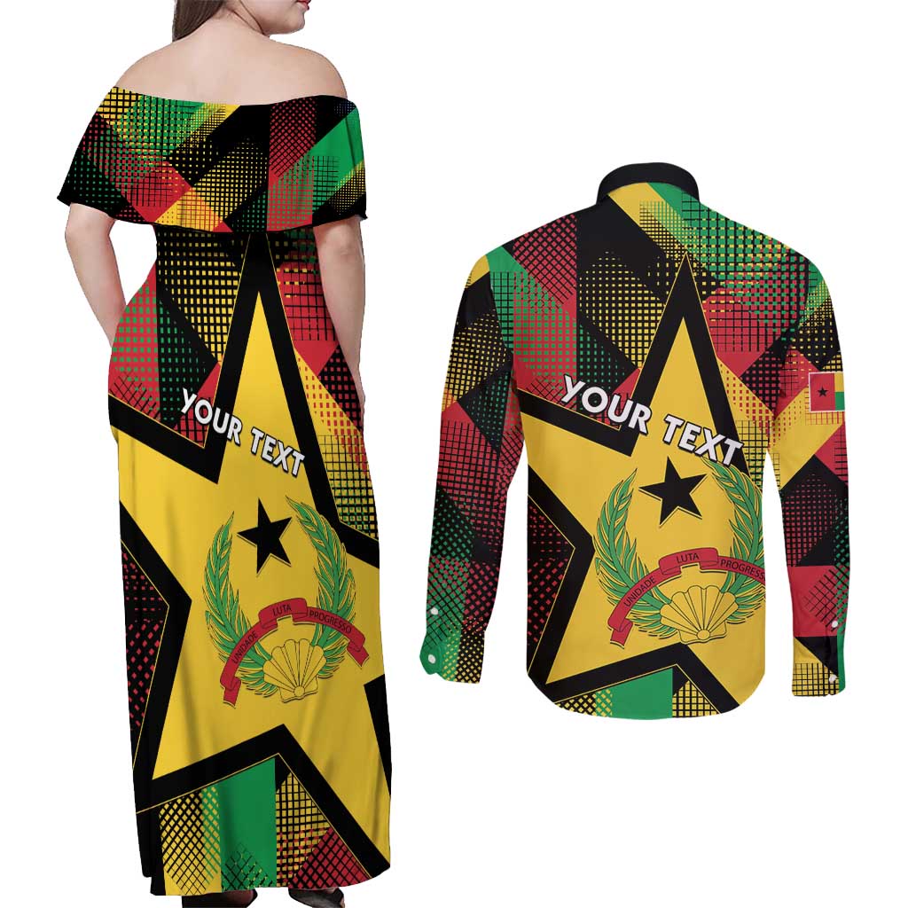 Personalized Guinea-Bissau Independence Day Couples Matching Off Shoulder Maxi Dress and Long Sleeve Button Shirt Coat Of Arms With Map - Wonder Print Shop