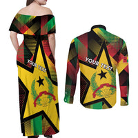 Personalized Guinea-Bissau Independence Day Couples Matching Off Shoulder Maxi Dress and Long Sleeve Button Shirt Coat Of Arms With Map - Wonder Print Shop