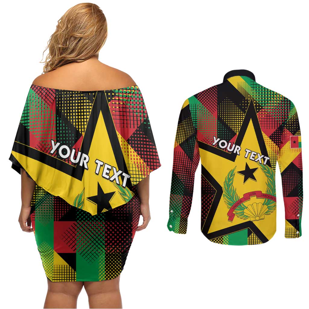 Personalized Guinea-Bissau Independence Day Couples Matching Off Shoulder Short Dress and Long Sleeve Button Shirt Coat Of Arms With Map - Wonder Print Shop