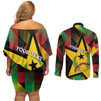 Personalized Guinea-Bissau Independence Day Couples Matching Off Shoulder Short Dress and Long Sleeve Button Shirt Coat Of Arms With Map - Wonder Print Shop