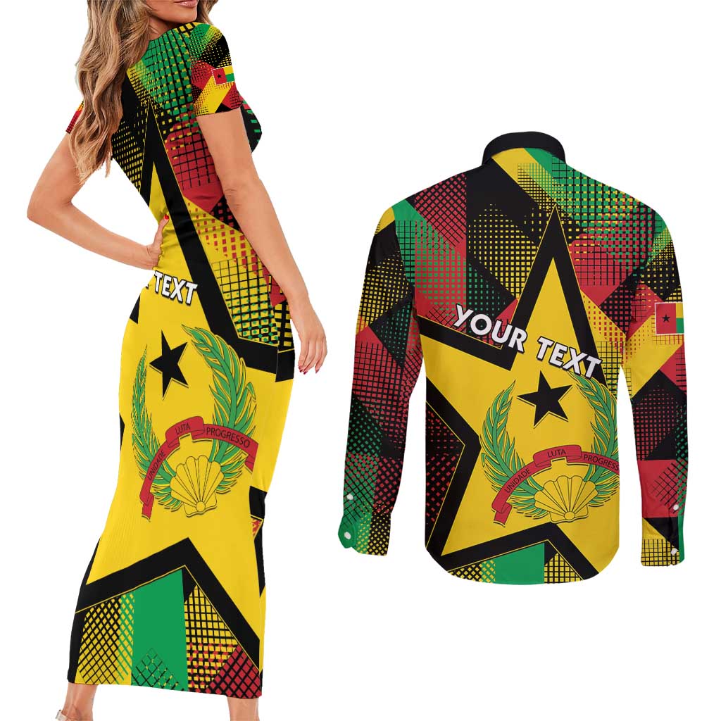 Personalized Guinea-Bissau Independence Day Couples Matching Short Sleeve Bodycon Dress and Long Sleeve Button Shirt Coat Of Arms With Map - Wonder Print Shop
