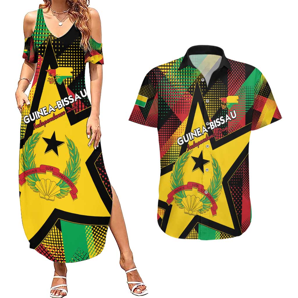 Personalized Guinea-Bissau Independence Day Couples Matching Summer Maxi Dress and Hawaiian Shirt Coat Of Arms With Map - Wonder Print Shop