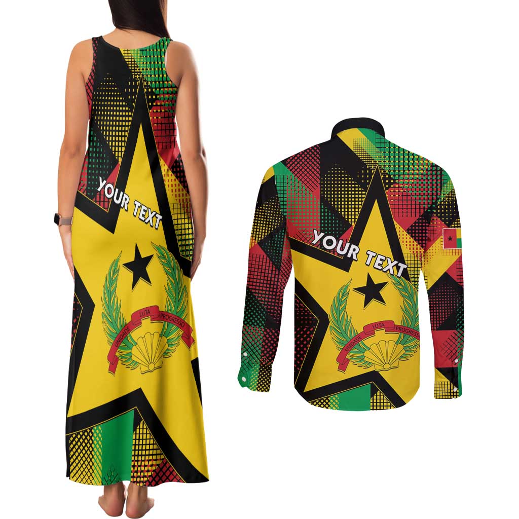 Personalized Guinea-Bissau Independence Day Couples Matching Tank Maxi Dress and Long Sleeve Button Shirt Coat Of Arms With Map - Wonder Print Shop