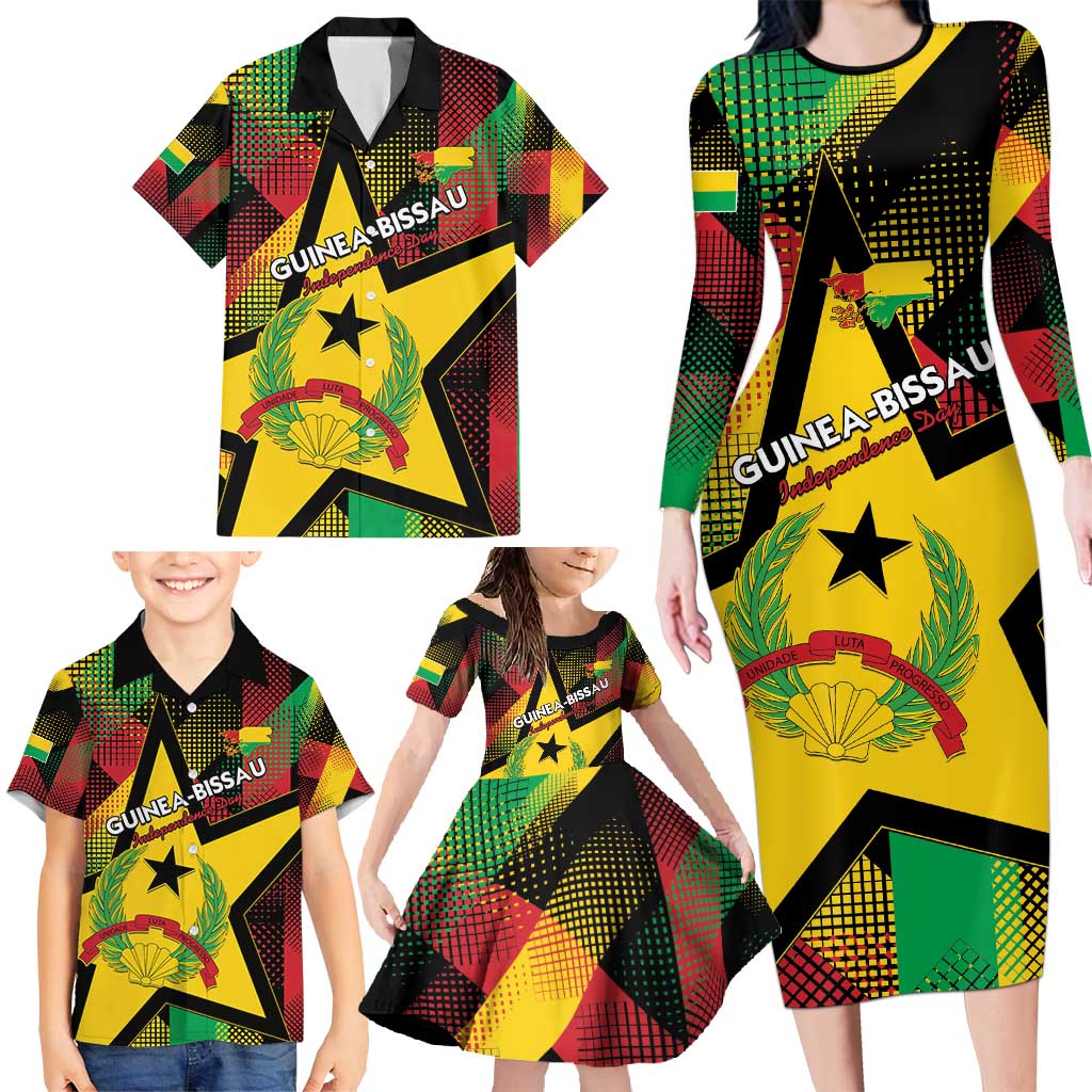 Personalized Guinea-Bissau Independence Day Family Matching Long Sleeve Bodycon Dress and Hawaiian Shirt Coat Of Arms With Map - Wonder Print Shop
