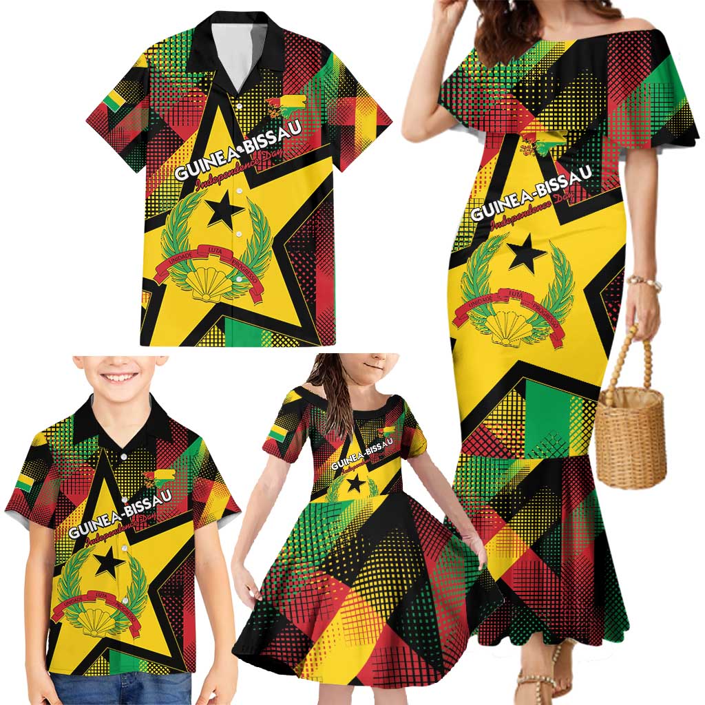 Personalized Guinea-Bissau Independence Day Family Matching Mermaid Dress and Hawaiian Shirt Coat Of Arms With Map - Wonder Print Shop