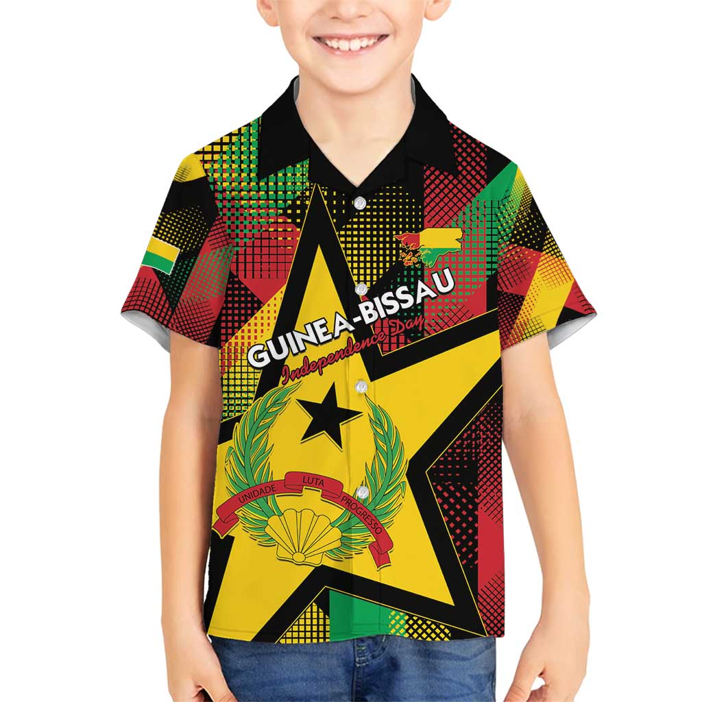 Personalized Guinea-Bissau Independence Day Family Matching Off Shoulder Maxi Dress and Hawaiian Shirt Coat Of Arms With Map - Wonder Print Shop