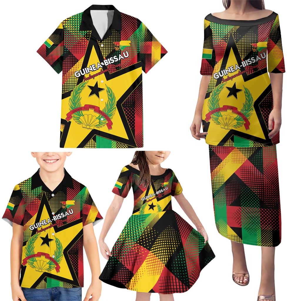 Personalized Guinea-Bissau Independence Day Family Matching Puletasi and Hawaiian Shirt Coat Of Arms With Map - Wonder Print Shop