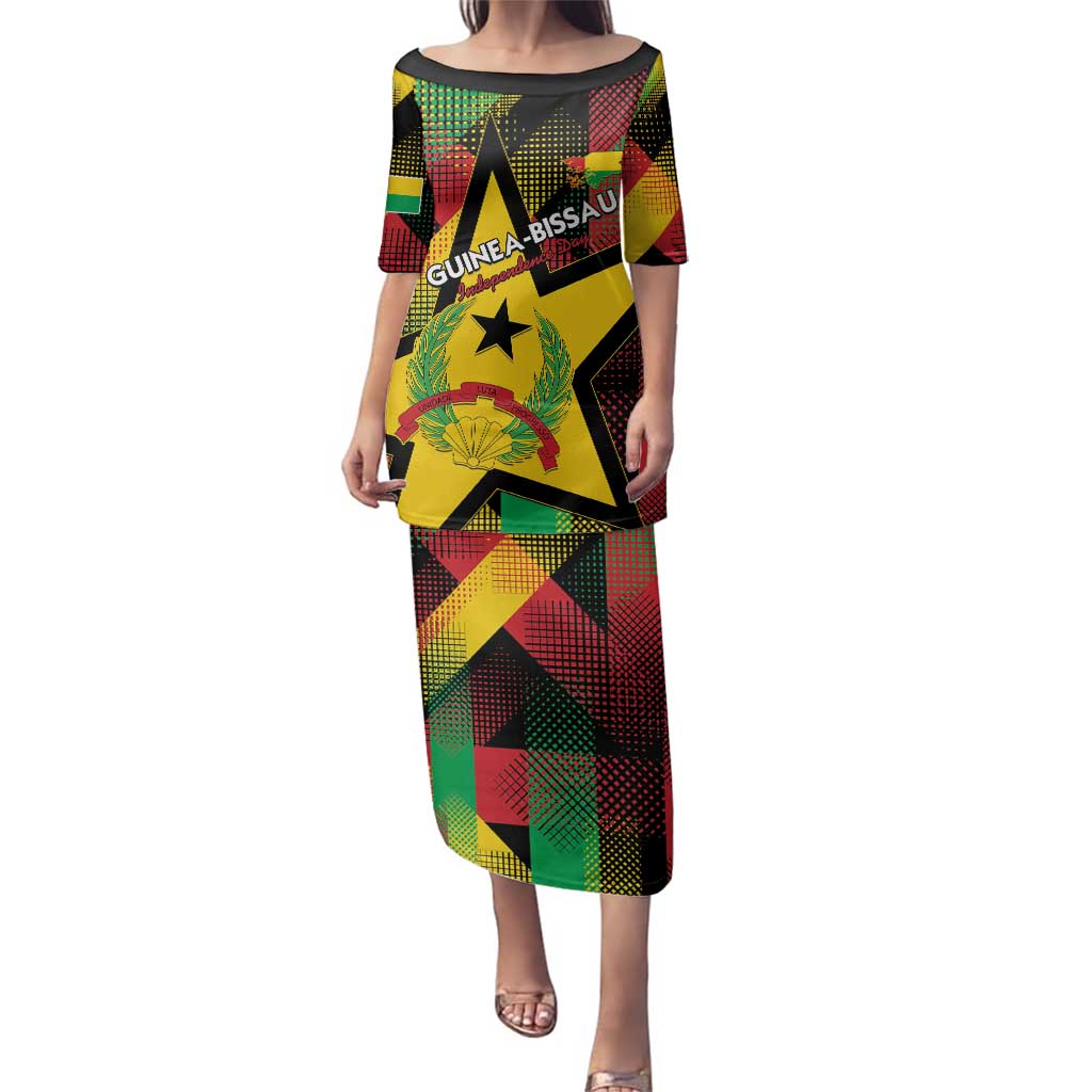 Personalized Guinea-Bissau Independence Day Family Matching Puletasi and Hawaiian Shirt Coat Of Arms With Map - Wonder Print Shop