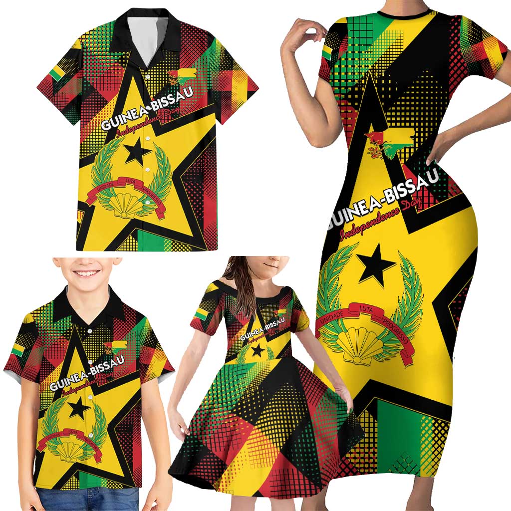 Personalized Guinea-Bissau Independence Day Family Matching Short Sleeve Bodycon Dress and Hawaiian Shirt Coat Of Arms With Map - Wonder Print Shop