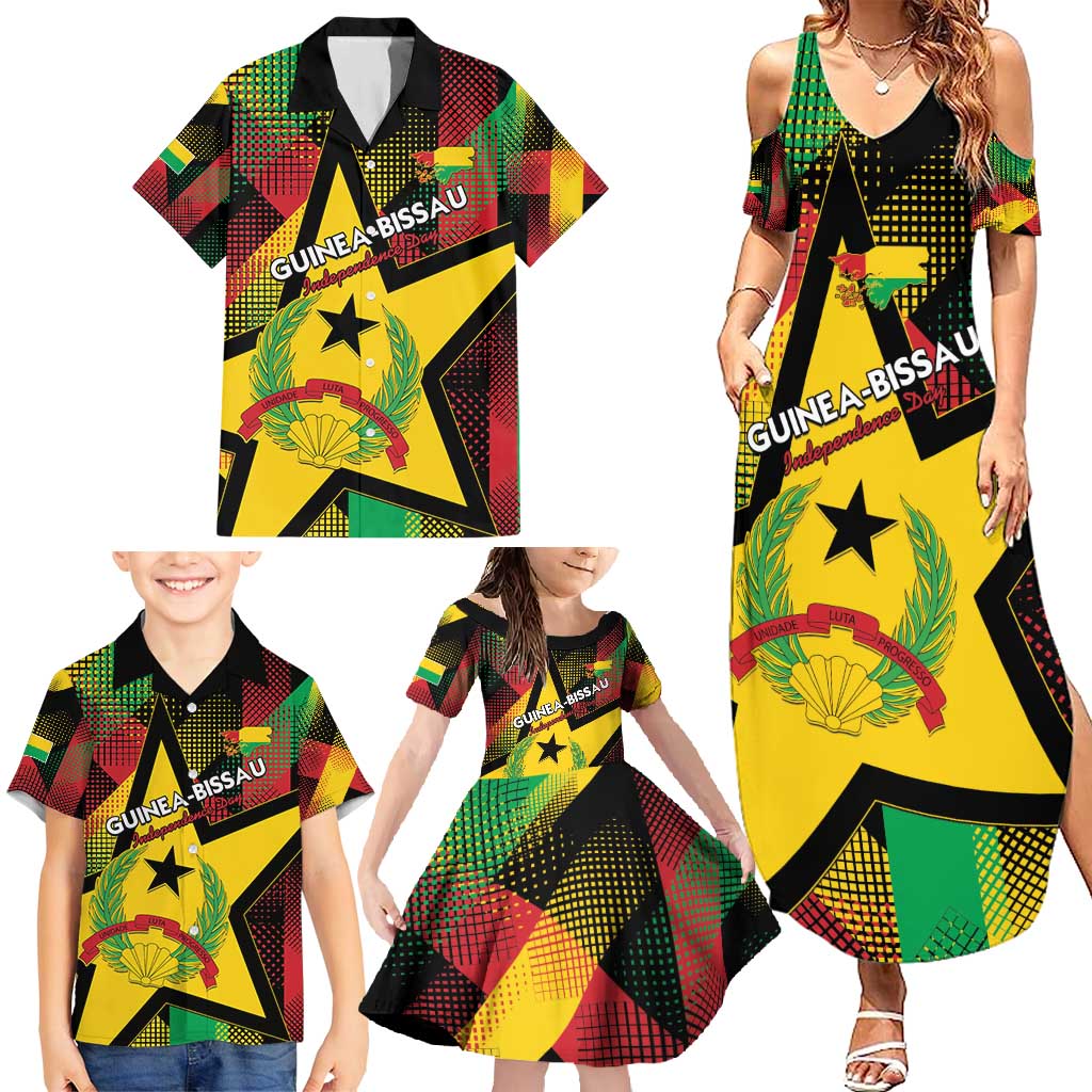 Personalized Guinea-Bissau Independence Day Family Matching Summer Maxi Dress and Hawaiian Shirt Coat Of Arms With Map - Wonder Print Shop