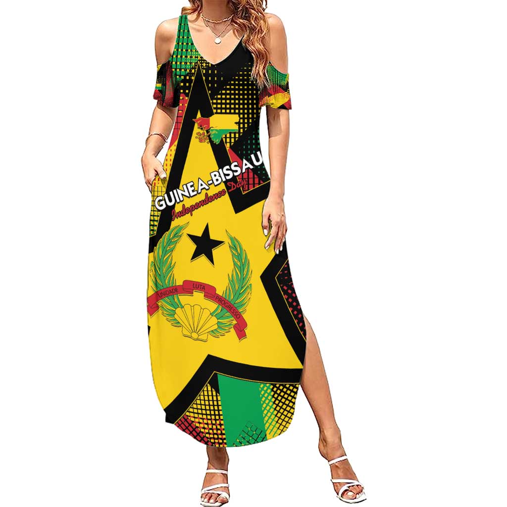Personalized Guinea-Bissau Independence Day Family Matching Summer Maxi Dress and Hawaiian Shirt Coat Of Arms With Map - Wonder Print Shop