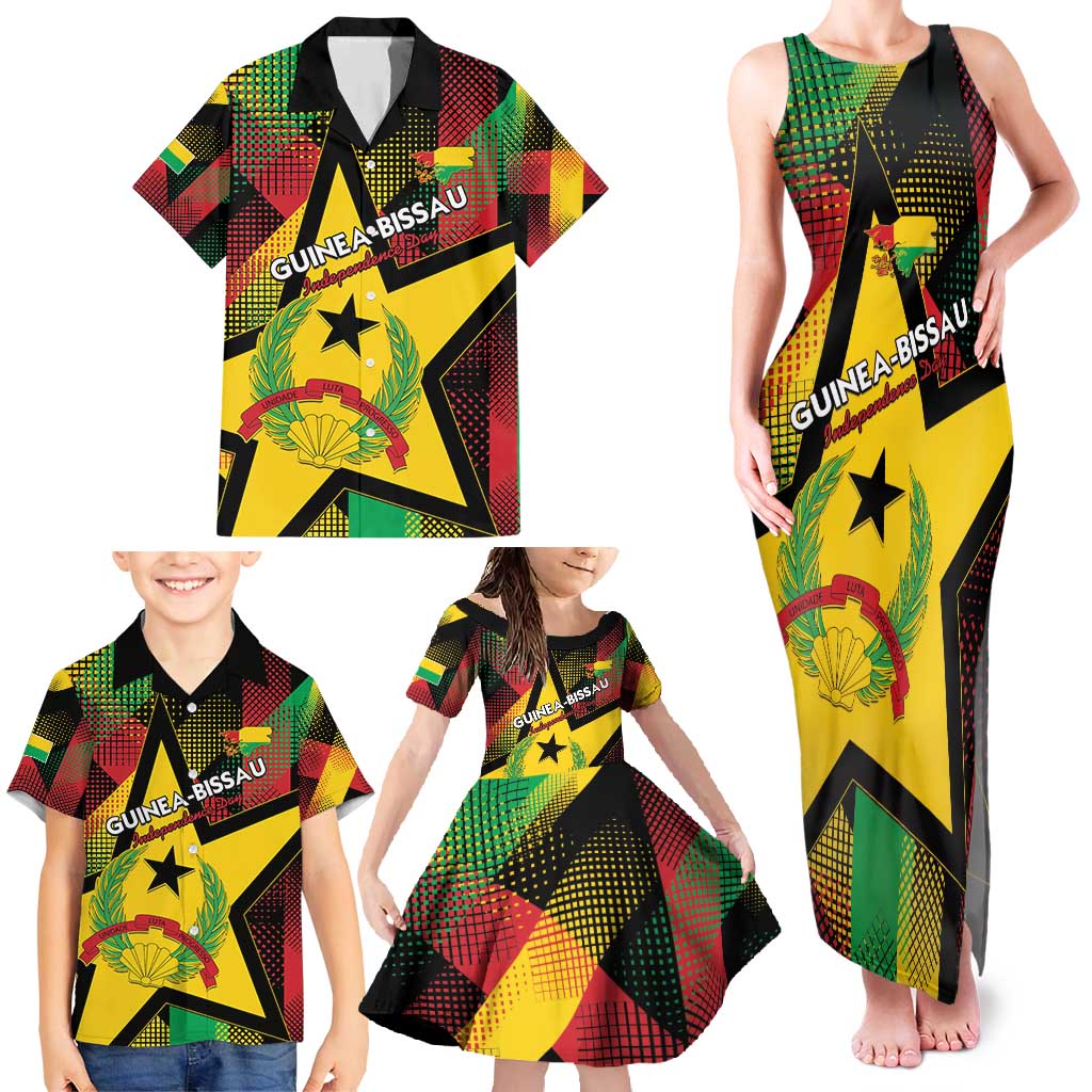 Personalized Guinea-Bissau Independence Day Family Matching Tank Maxi Dress and Hawaiian Shirt Coat Of Arms With Map - Wonder Print Shop