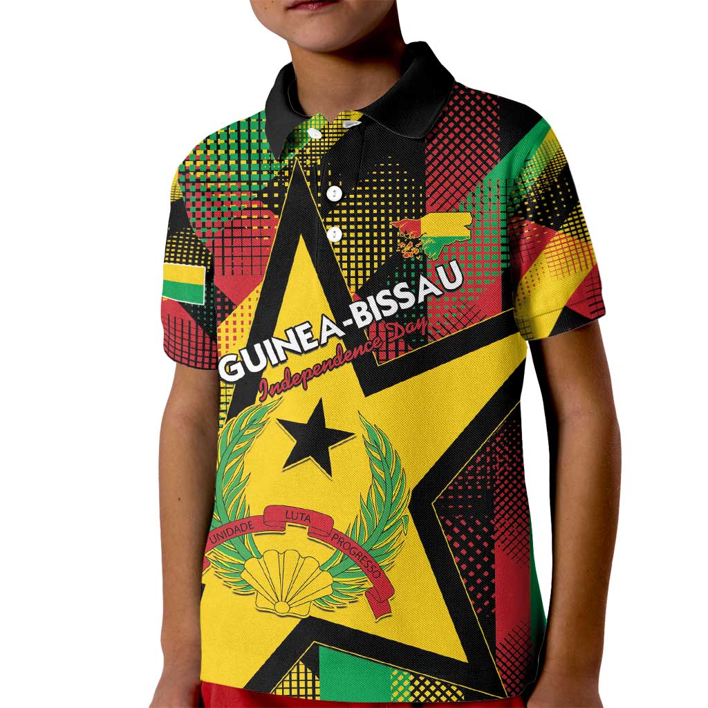 Personalized Guinea-Bissau Independence Day Kid Polo Shirt Coat Of Arms With Map - Wonder Print Shop
