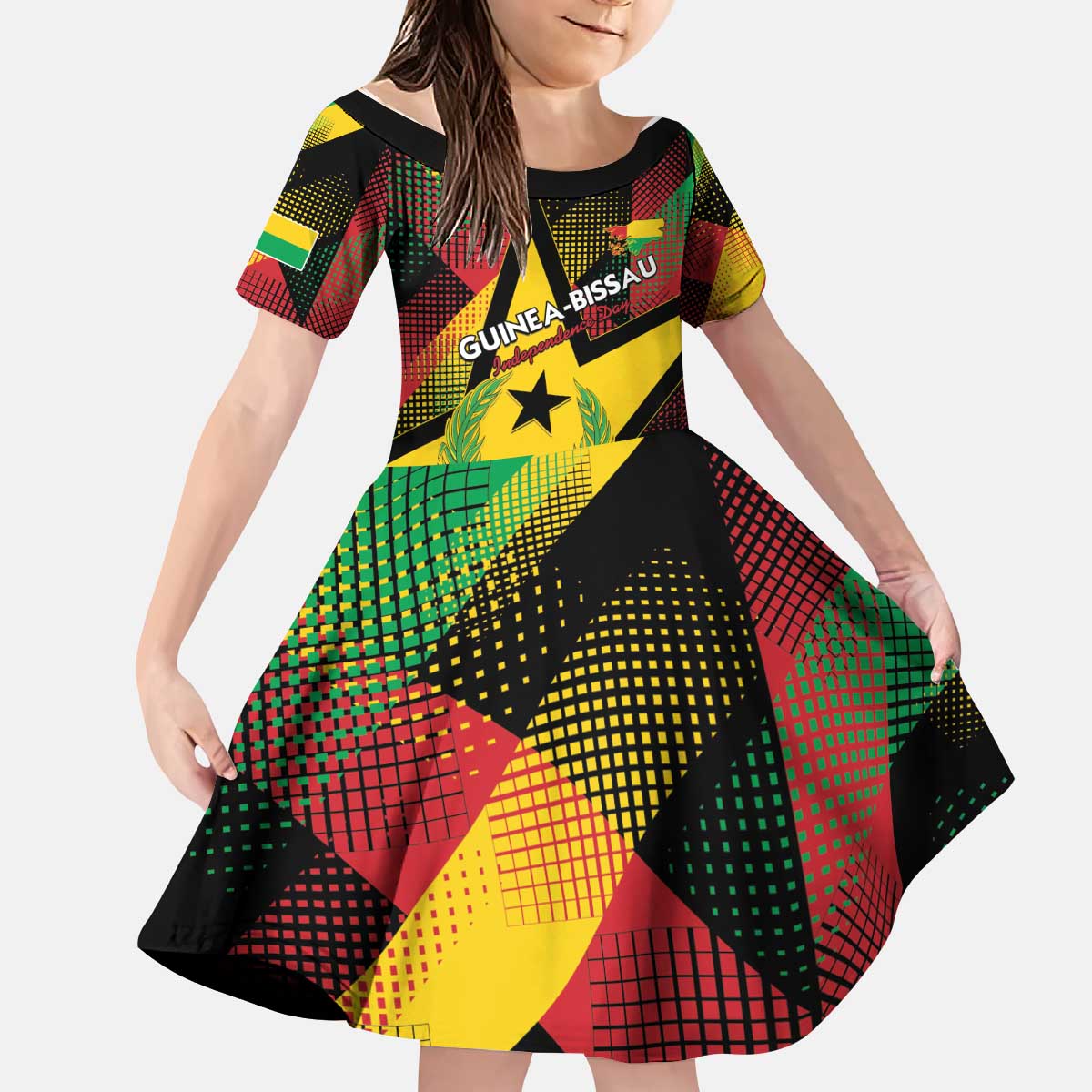 Personalized Guinea-Bissau Independence Day Kid Short Sleeve Dress Coat Of Arms With Map - Wonder Print Shop