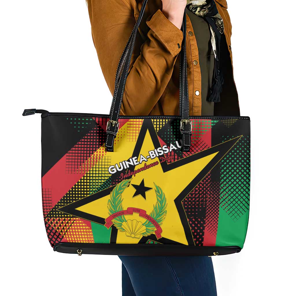 Guinea-Bissau Independence Day Leather Tote Bag Coat Of Arms With Map - Wonder Print Shop