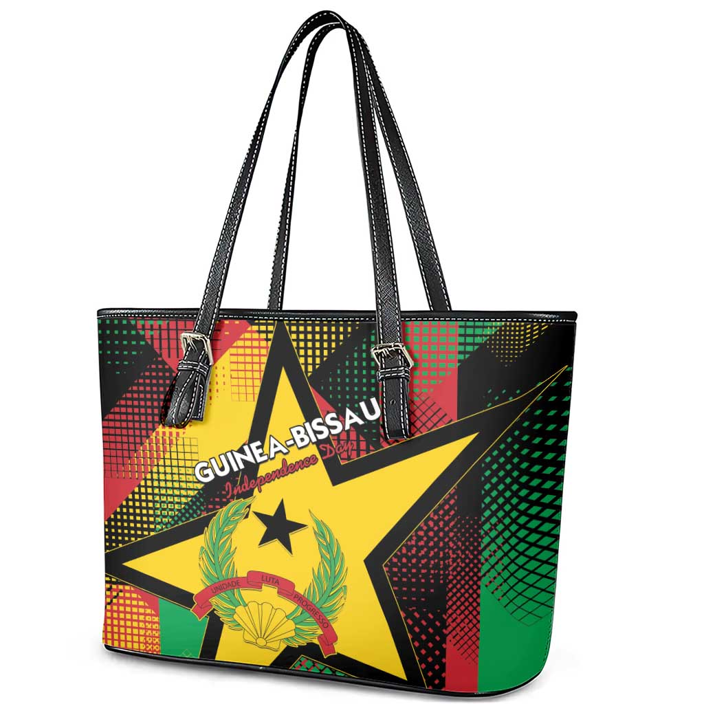 Guinea-Bissau Independence Day Leather Tote Bag Coat Of Arms With Map - Wonder Print Shop