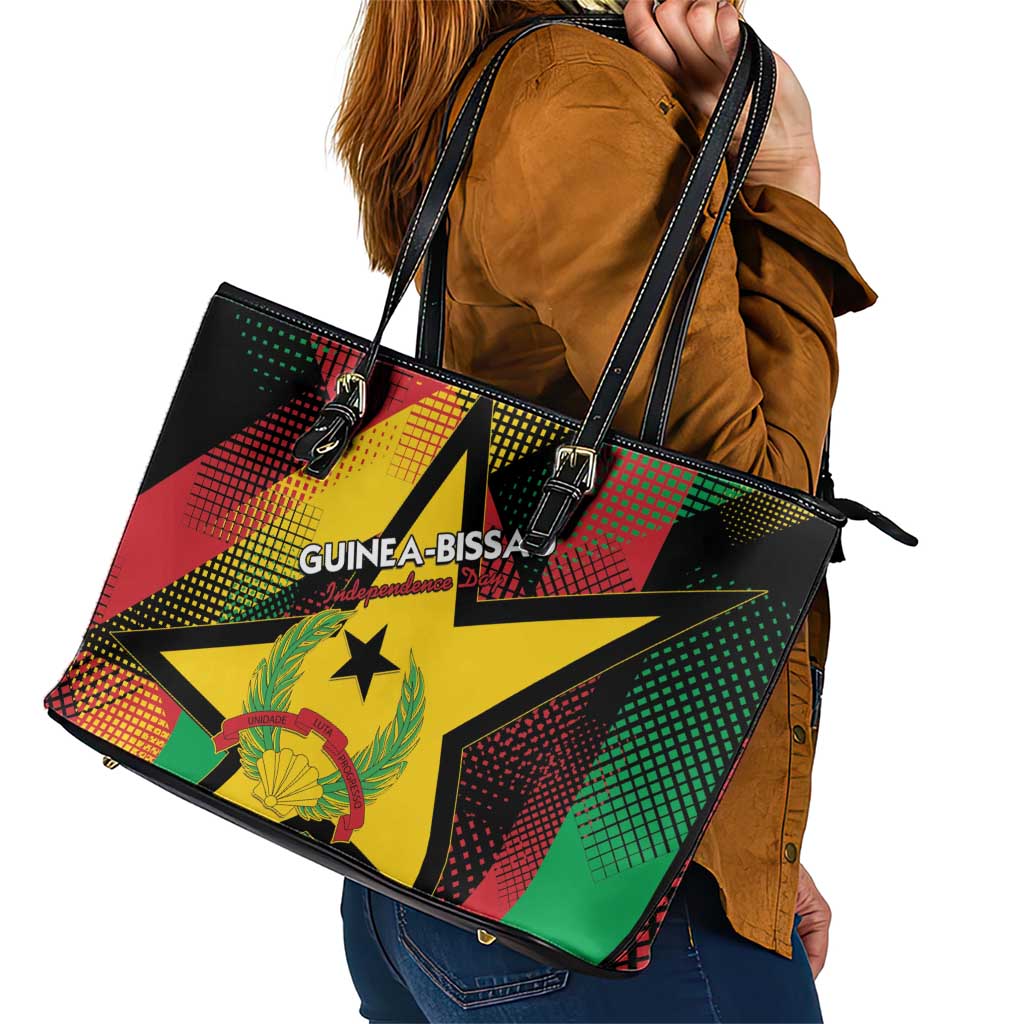 Guinea-Bissau Independence Day Leather Tote Bag Coat Of Arms With Map - Wonder Print Shop