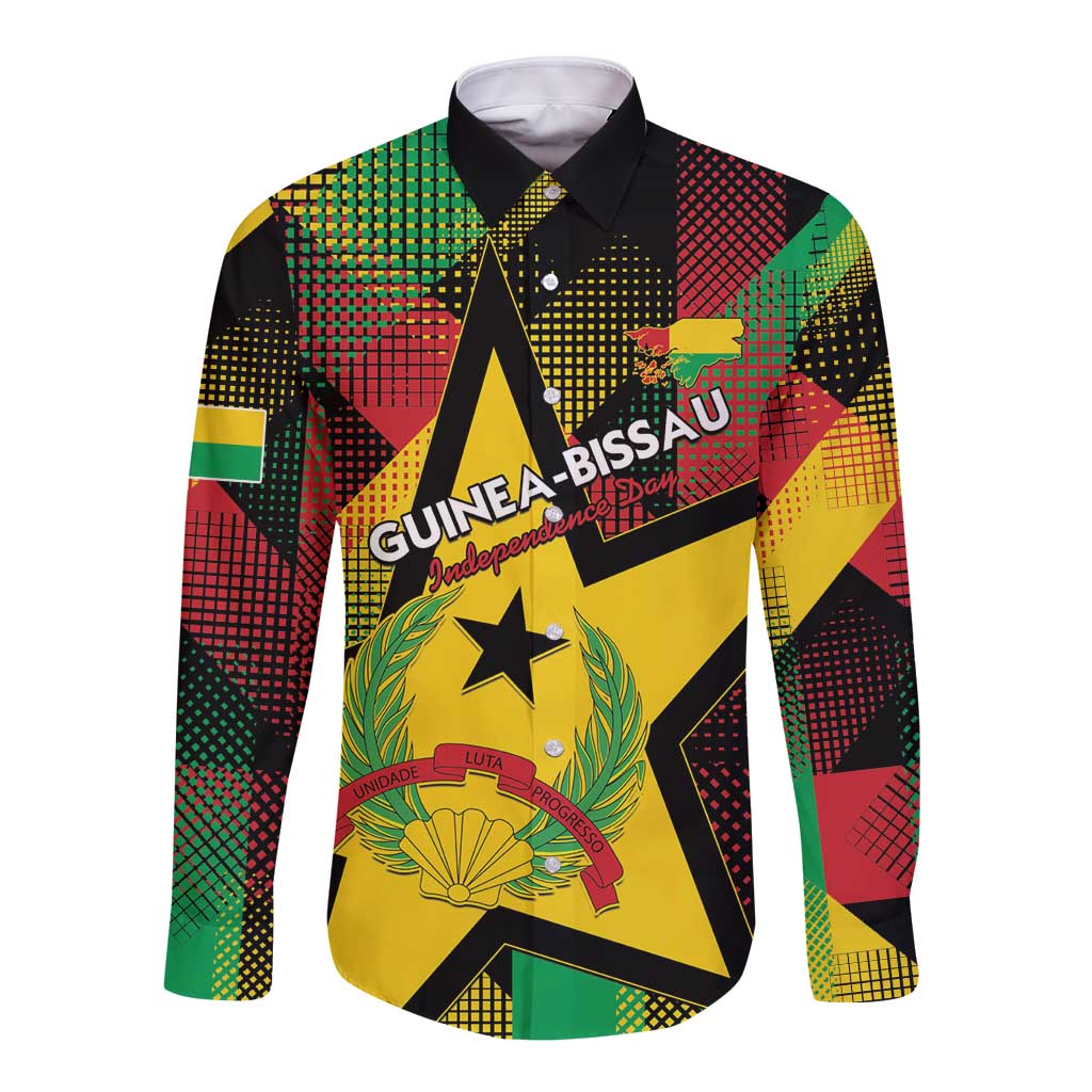 Personalized Guinea-Bissau Independence Day Long Sleeve Button Shirt Coat Of Arms With Map - Wonder Print Shop