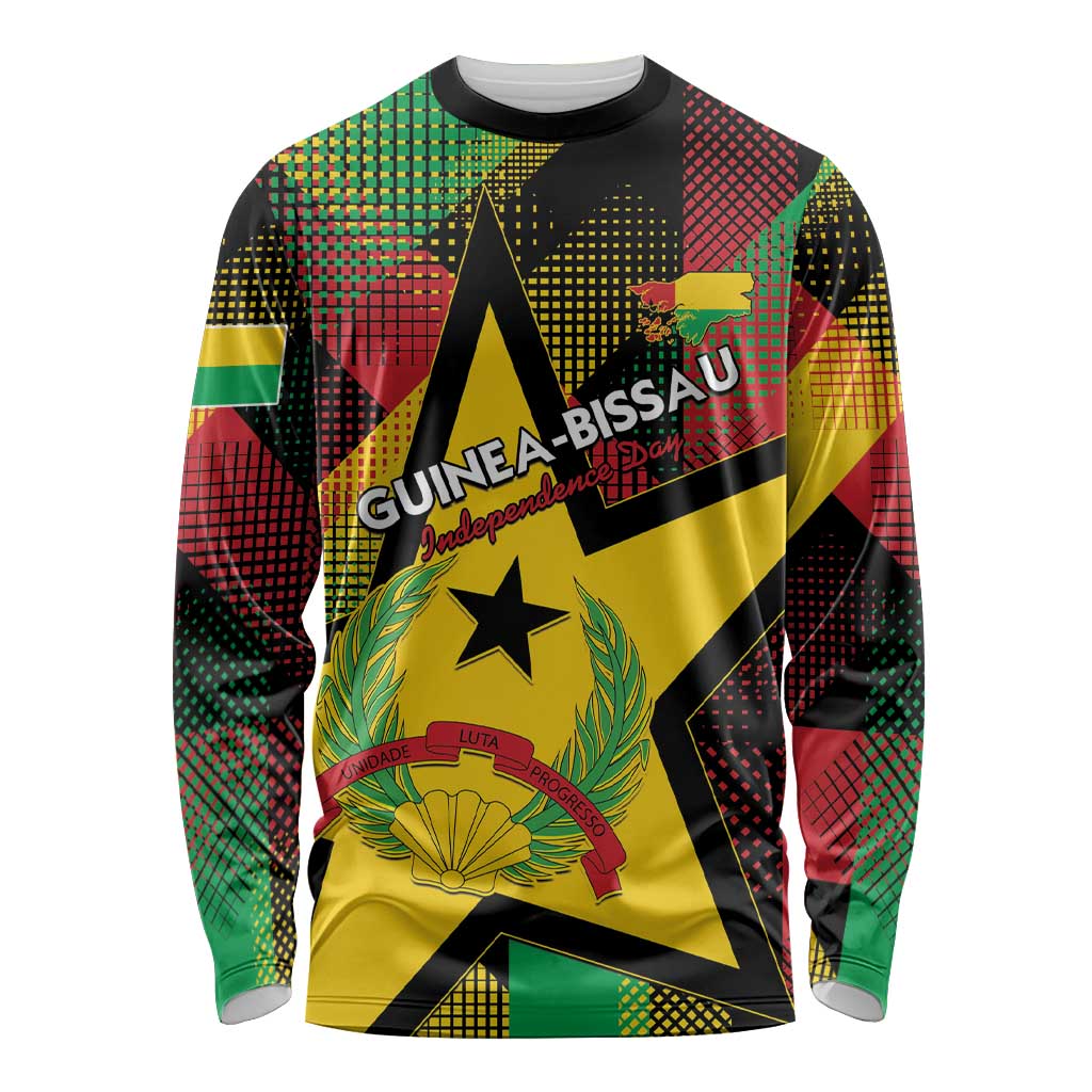 Personalized Guinea-Bissau Independence Day Long Sleeve Shirt Coat Of Arms With Map - Wonder Print Shop