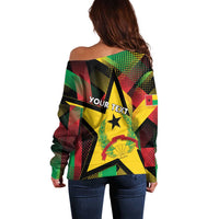 Personalized Guinea-Bissau Independence Day Off Shoulder Sweater Coat Of Arms With Map - Wonder Print Shop