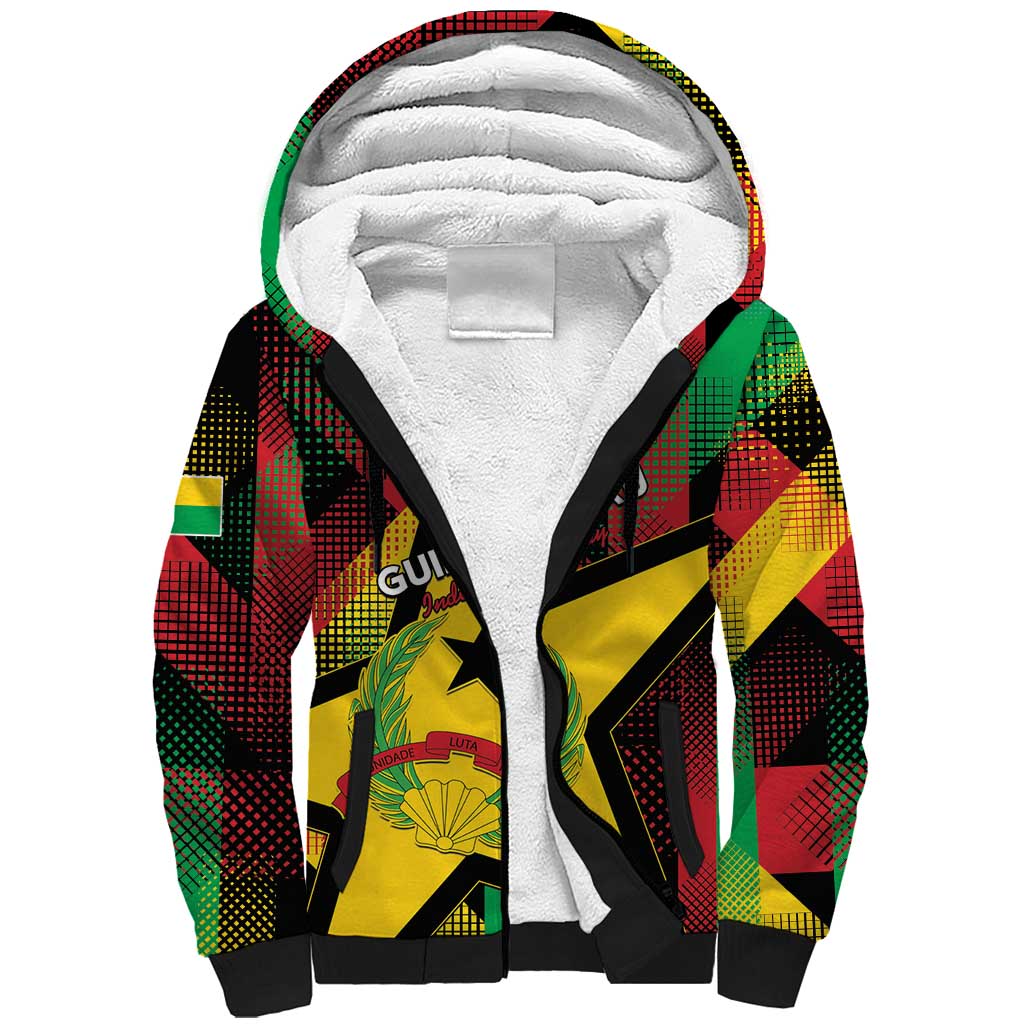 Personalized Guinea-Bissau Independence Day Sherpa Hoodie Coat Of Arms With Map - Wonder Print Shop