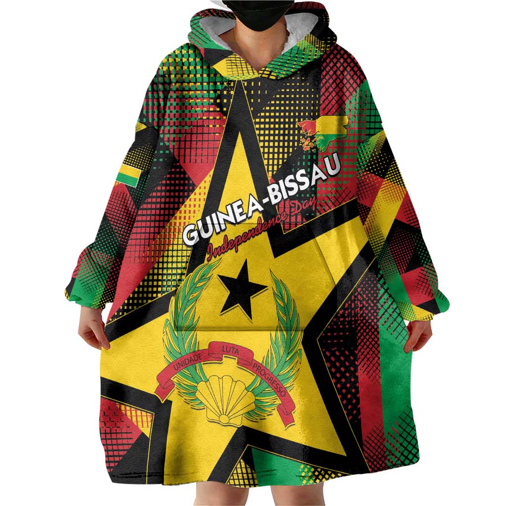 Personalized Guinea-Bissau Independence Day Wearable Blanket Hoodie Coat Of Arms With Map - Wonder Print Shop