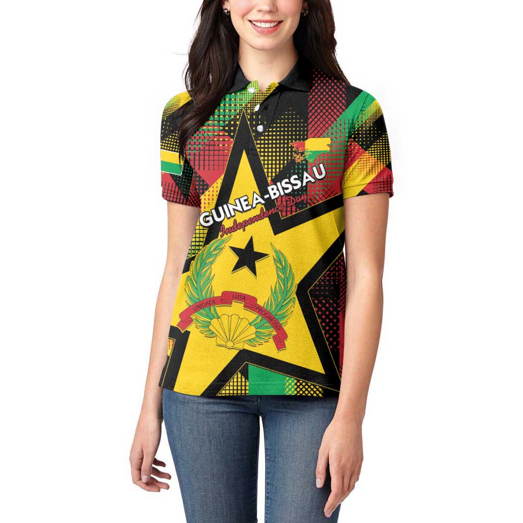 Personalized Guinea-Bissau Independence Day Women Polo Shirt Coat Of Arms With Map - Wonder Print Shop