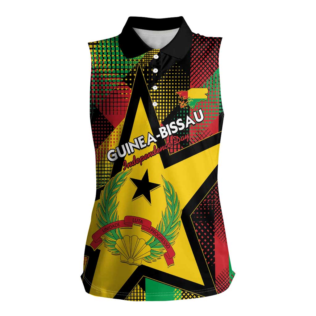 Personalized Guinea-Bissau Independence Day Women Sleeveless Polo Shirt Coat Of Arms With Map - Wonder Print Shop