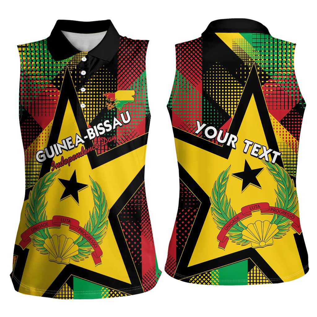 Personalized Guinea-Bissau Independence Day Women Sleeveless Polo Shirt Coat Of Arms With Map - Wonder Print Shop
