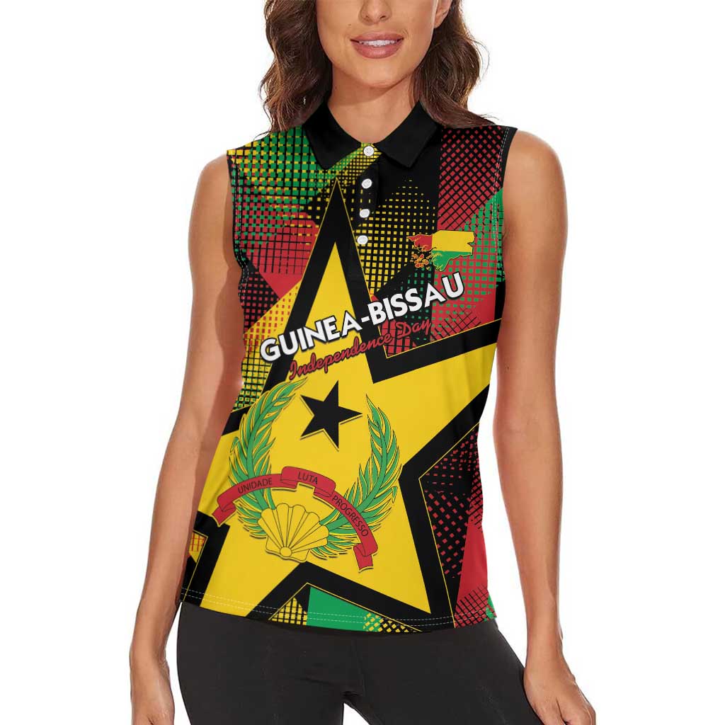 Personalized Guinea-Bissau Independence Day Women Sleeveless Polo Shirt Coat Of Arms With Map - Wonder Print Shop