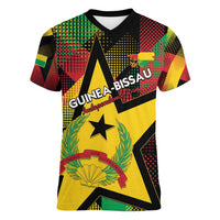 Personalized Guinea-Bissau Independence Day Women V-Neck T-Shirt Coat Of Arms With Map - Wonder Print Shop