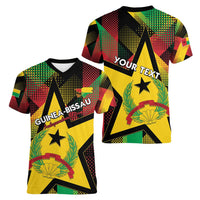 Personalized Guinea-Bissau Independence Day Women V-Neck T-Shirt Coat Of Arms With Map - Wonder Print Shop