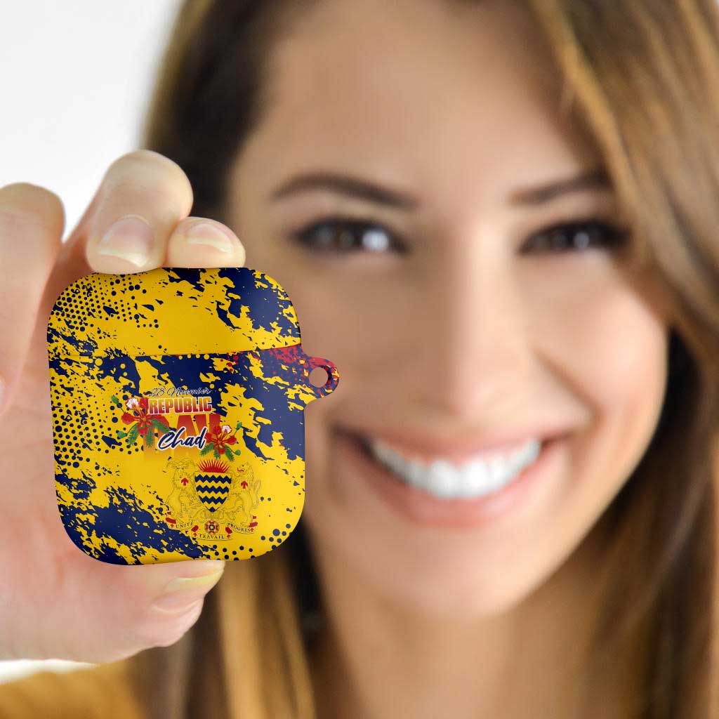 Chad Republic Day AirPods Case Coat Of Arms - Grunge Style - Wonder Print Shop