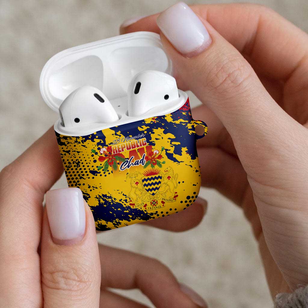 Chad Republic Day AirPods Case Coat Of Arms - Grunge Style - Wonder Print Shop