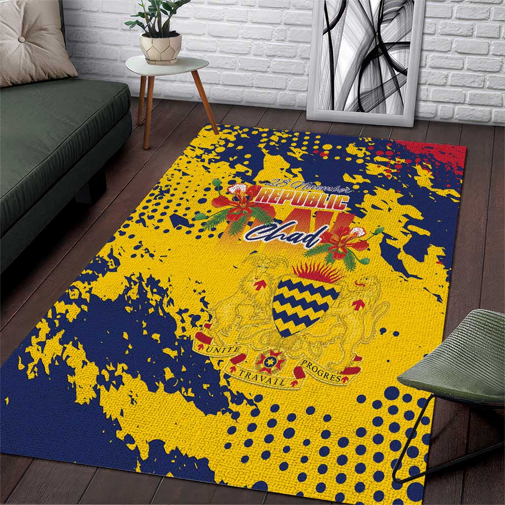 Chad Republic Day Area Rug Coat Of Arms - Grunge Style - Wonder Print Shop