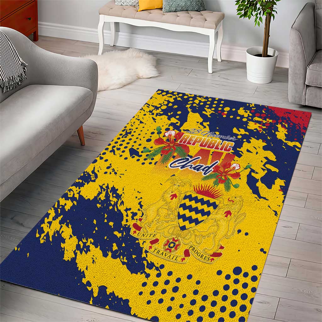 Chad Republic Day Area Rug Coat Of Arms - Grunge Style - Wonder Print Shop