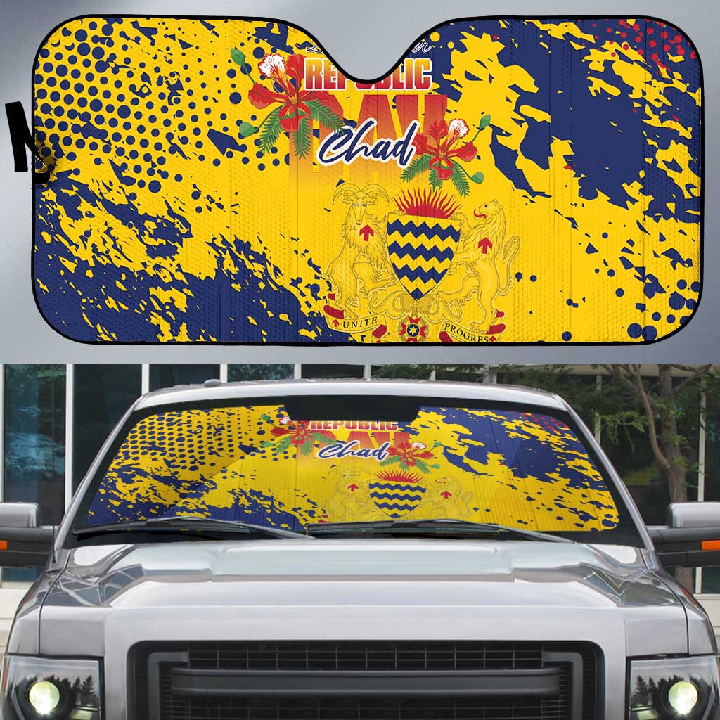 Chad Republic Day Auto Sun Shade Coat Of Arms - Grunge Style - Wonder Print Shop