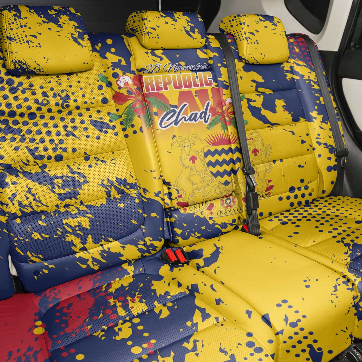 Chad Republic Day Back Car Seat Cover Coat Of Arms - Grunge Style - Wonder Print Shop
