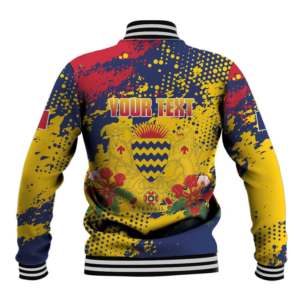 Personalized Chad Republic Day Baseball Jacket Coat Of Arms - Grunge Style - Wonder Print Shop