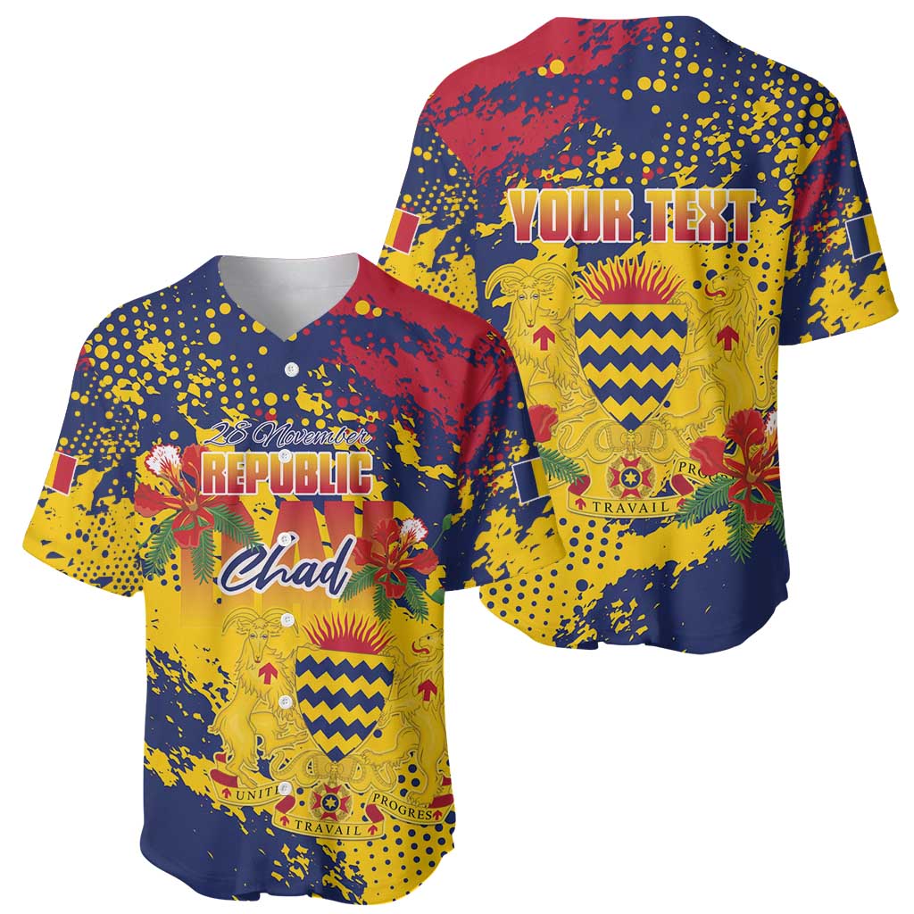 Personalized Chad Republic Day Baseball Jersey Coat Of Arms - Grunge Style - Wonder Print Shop