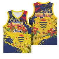 Personalized Chad Republic Day Basketball Jersey Coat Of Arms - Grunge Style - Wonder Print Shop