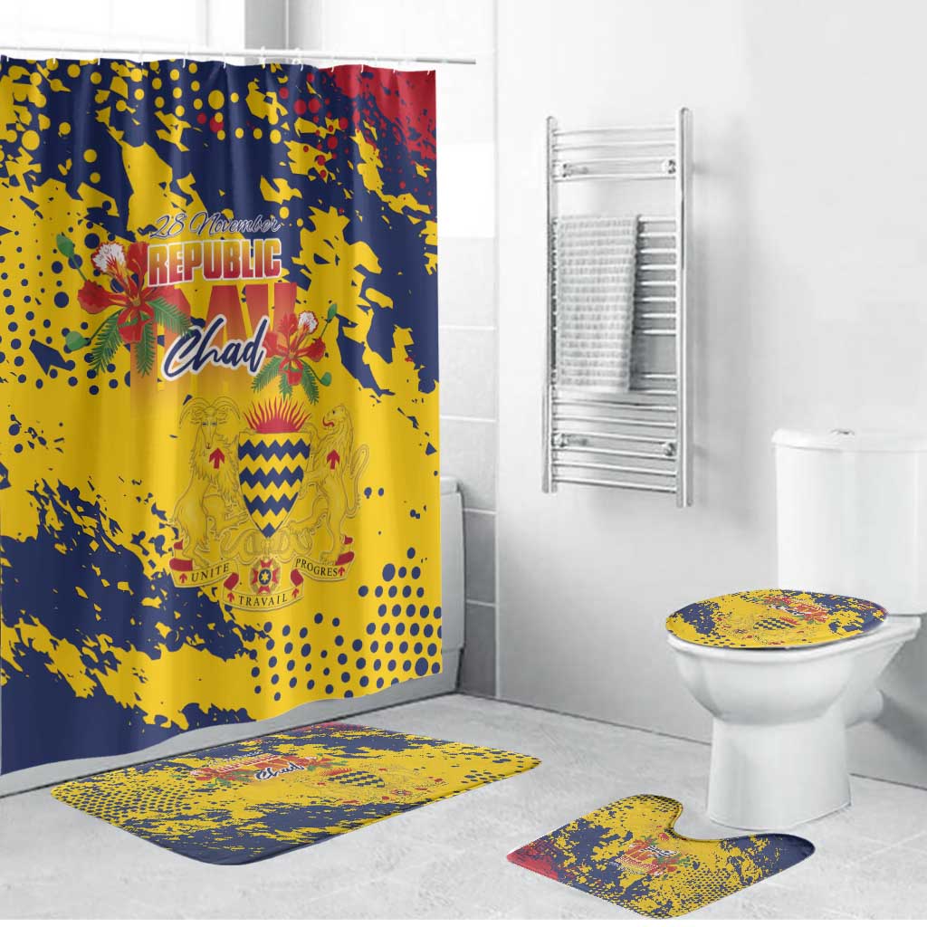 Chad Republic Day Bathroom Set Coat Of Arms - Grunge Style - Wonder Print Shop