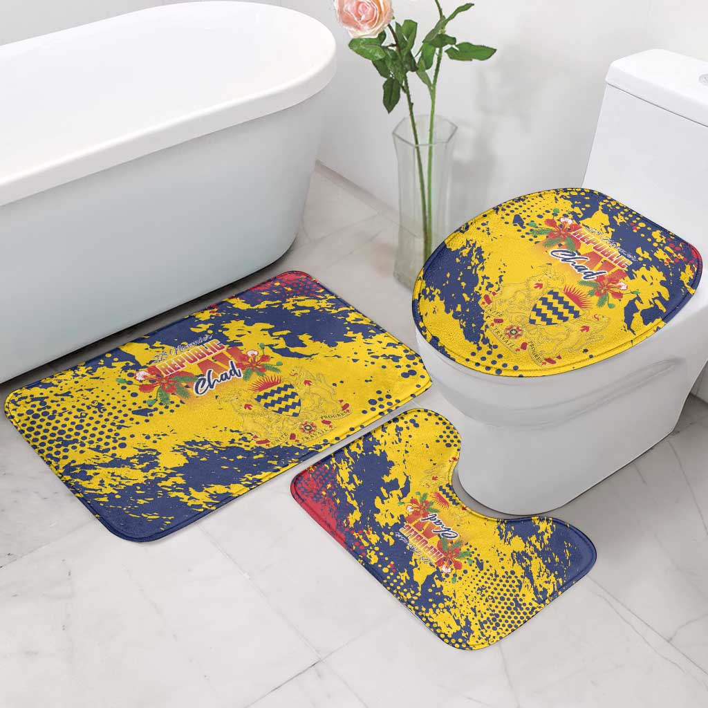 Chad Republic Day Bathroom Set Coat Of Arms - Grunge Style - Wonder Print Shop