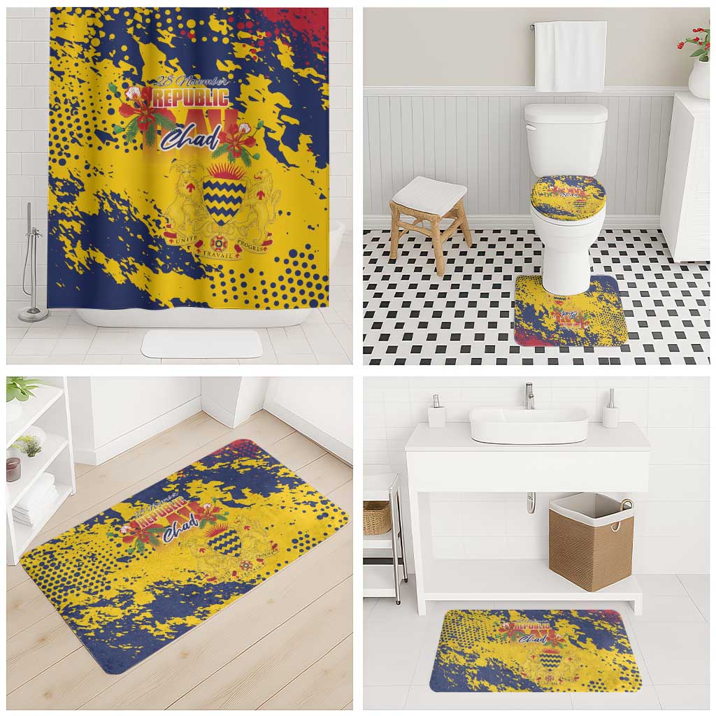 Chad Republic Day Bathroom Set Coat Of Arms - Grunge Style - Wonder Print Shop