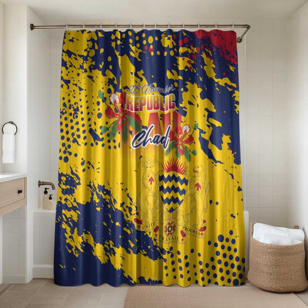 Chad Republic Day Bathroom Set Coat Of Arms - Grunge Style - Wonder Print Shop