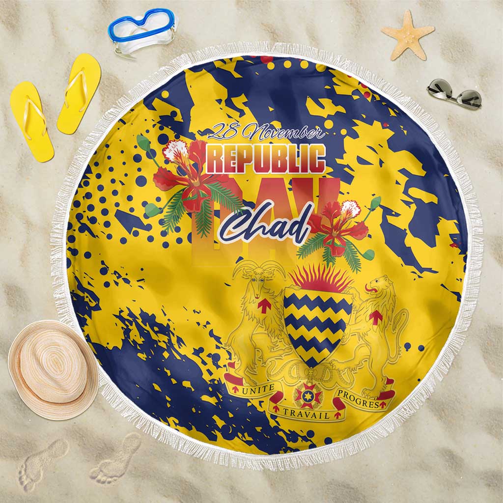 Chad Republic Day Beach Blanket Coat Of Arms - Grunge Style - Wonder Print Shop