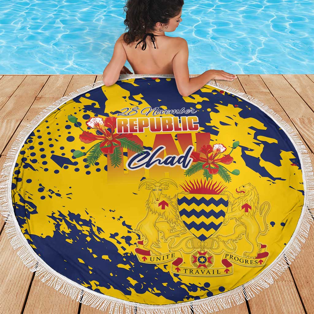Chad Republic Day Beach Blanket Coat Of Arms - Grunge Style - Wonder Print Shop