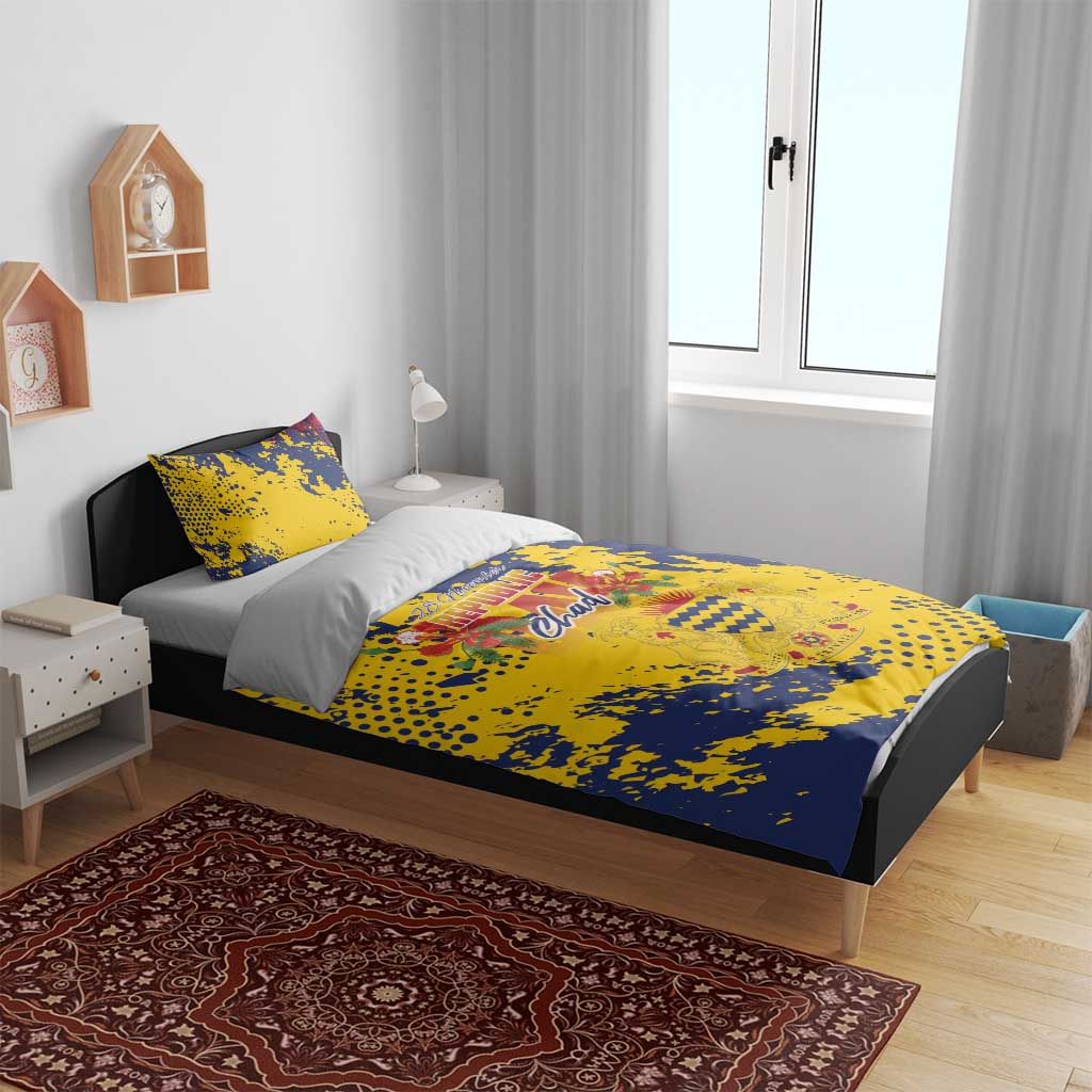 Chad Republic Day Bedding Set Coat Of Arms - Grunge Style - Wonder Print Shop