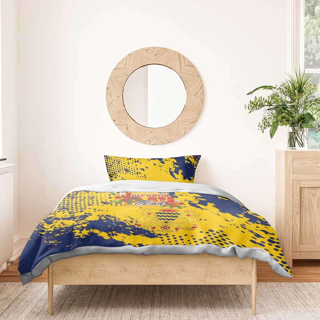 Chad Republic Day Bedding Set Coat Of Arms - Grunge Style - Wonder Print Shop